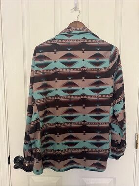 Sterling Kreek Women's Casual Button-Down Shirt in Teal and Brown Aztec Print